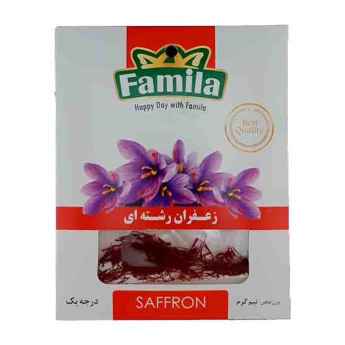 عکس اصلی زعفران رشته ای درجه یک فامیلا مقدار نیم گرم